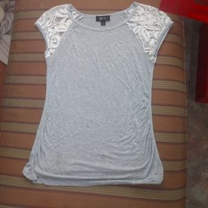 Grey white lace tee